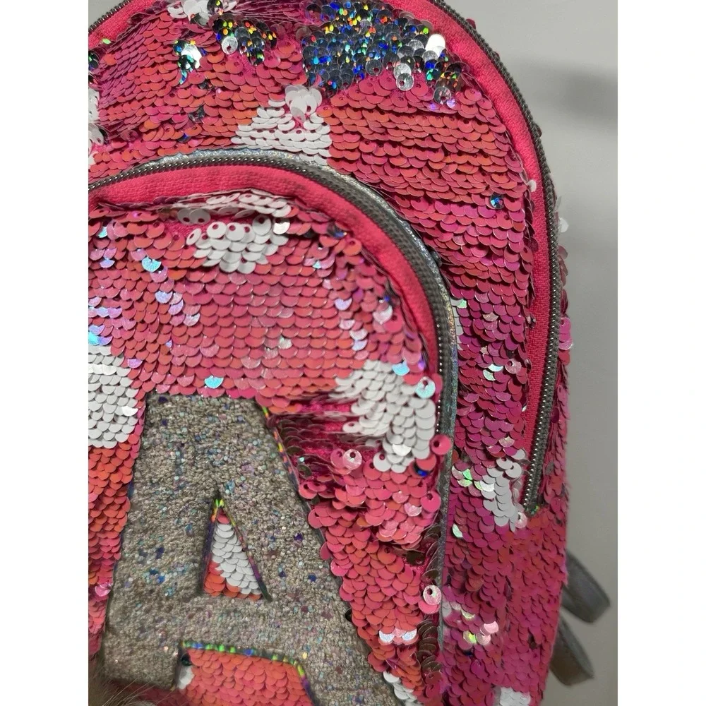 Justice Backpack Pink Sequined With‎ Fob EUC